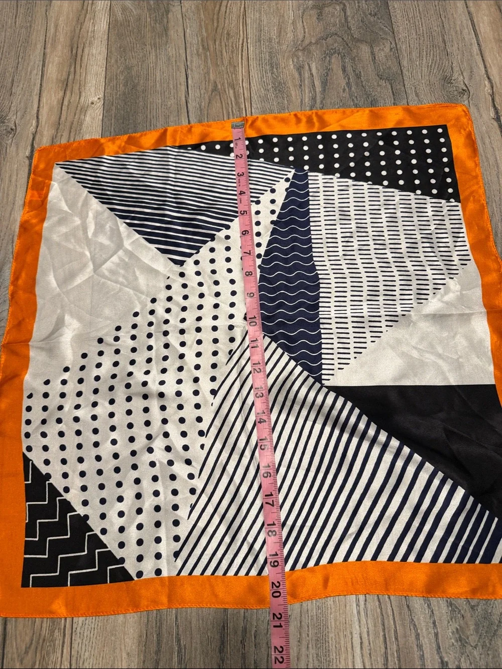Navy & Orange Geometric 100%Silk-Scarf